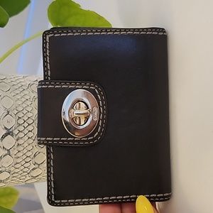 COACH Black Leather Wallet White Stitching